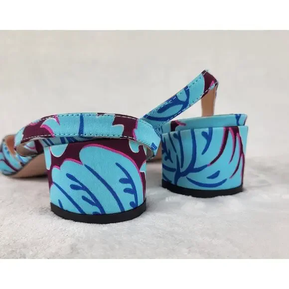 J.Crew Floral Slingback Heels Blue Purple Fabric Pumps Pointed Toe | 5.5 - Picture 9 of 15